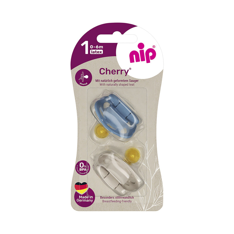 Залъгалка Cherry Син,бежов Каучук 0 6m. Nip