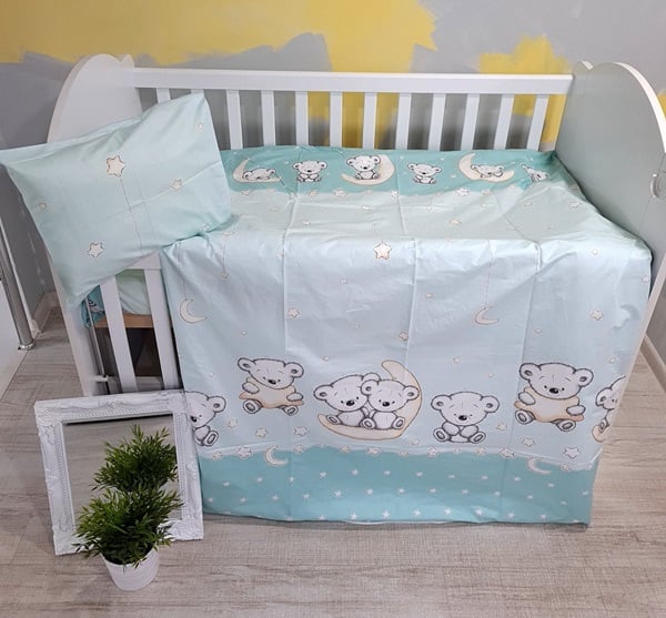 Детски Спален Комплект Мече И Луна 4 Части, Мента Galix