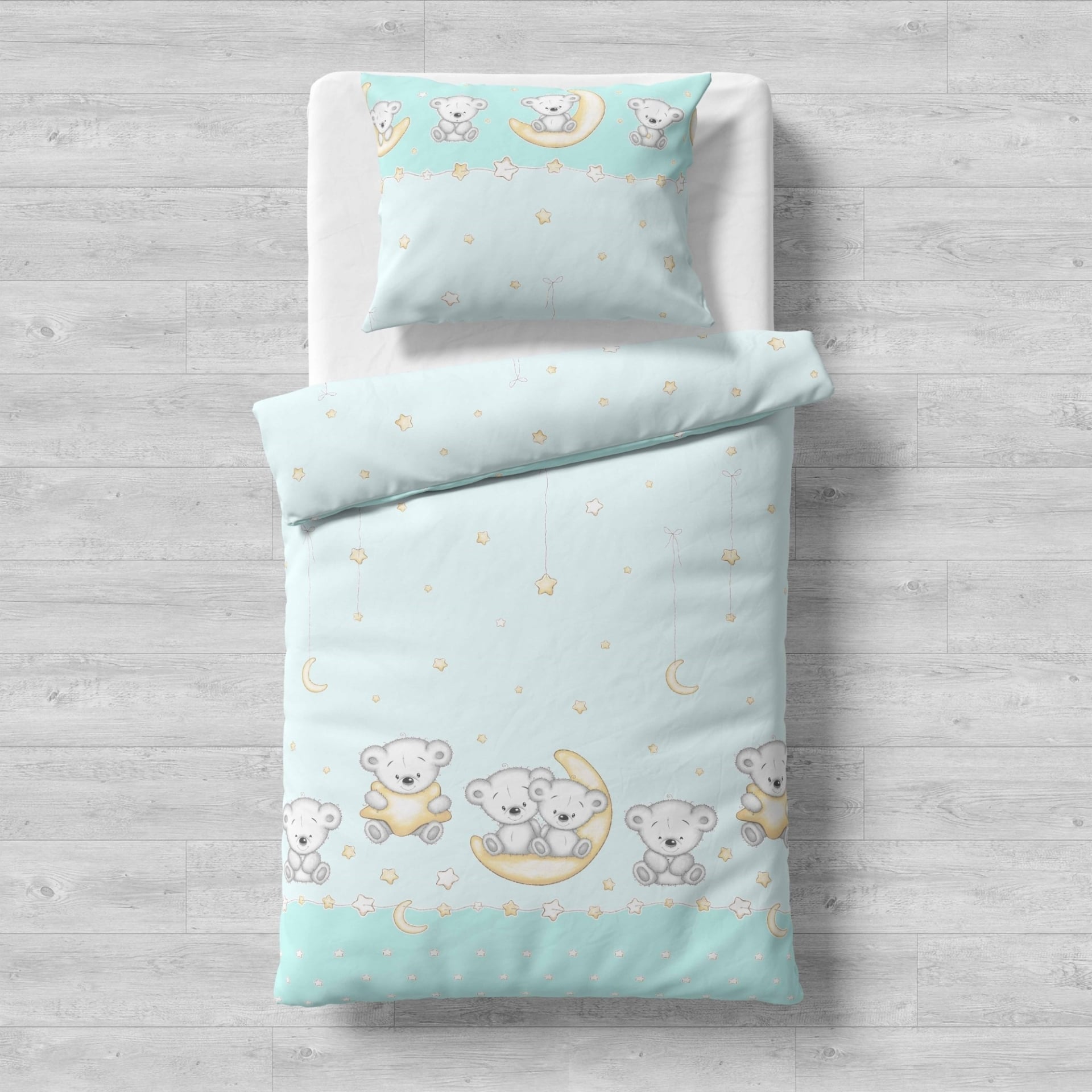 Детски Спален Комплект Мече И Луна 4 Части, Мента Galix