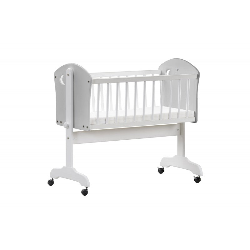 Дървена Кошара Люлка С Матрак, Функция За Заключване, Луна 90x40 Moon Сив Baby