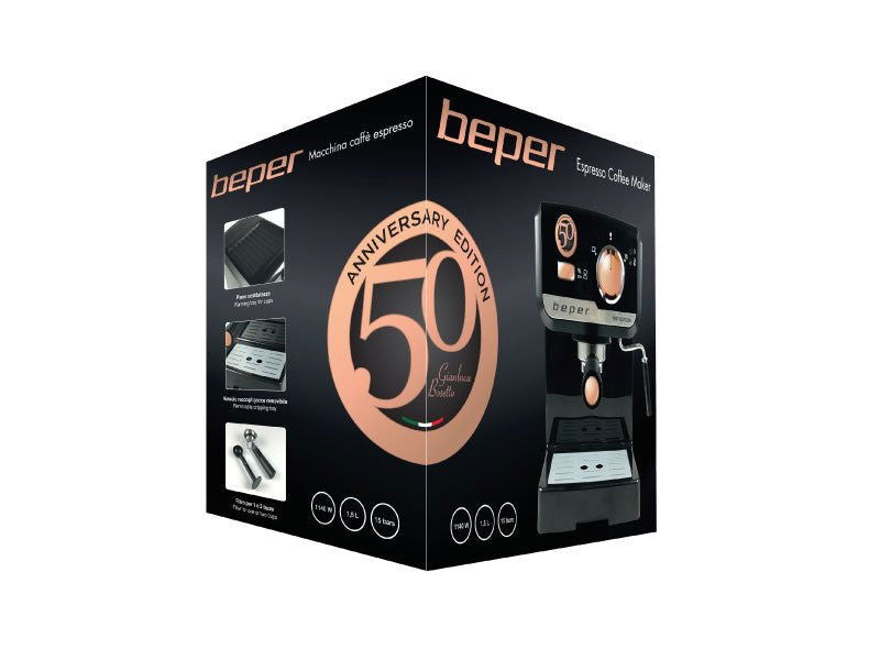 Beper Еспресо Машина 1967 / 2017 Bc.001 1140W 1/2 Чаши 15 Bar Черна --- BebeMama