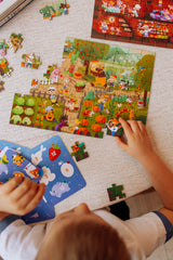 Puzzle de observație Vară în sat 60 de piese 18x24x4 Găsește ce este unde și răspunde la întrebările de pe cărțile care sunt în limba bulgară