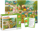 Puzzle de observație Vară în sat 60 de piese 18x24x4 Găsește ce este unde și răspunde la întrebările de pe cărțile care sunt în limba bulgară