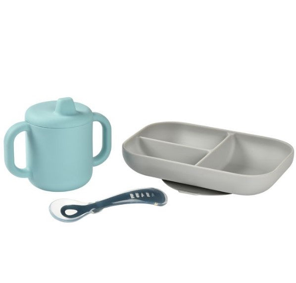 Set de hrănire din silicon Beaba, 3 piese - Albastru, 4+M