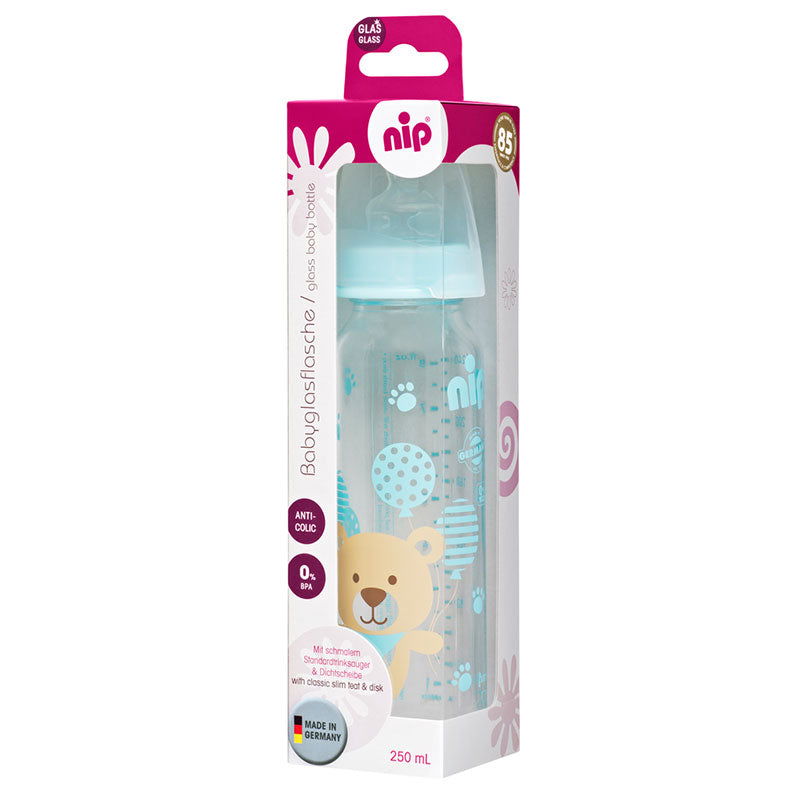35071 Шише Стъкло 250 Ml Силикон 0-6M Boy Flow M --- BebeMama