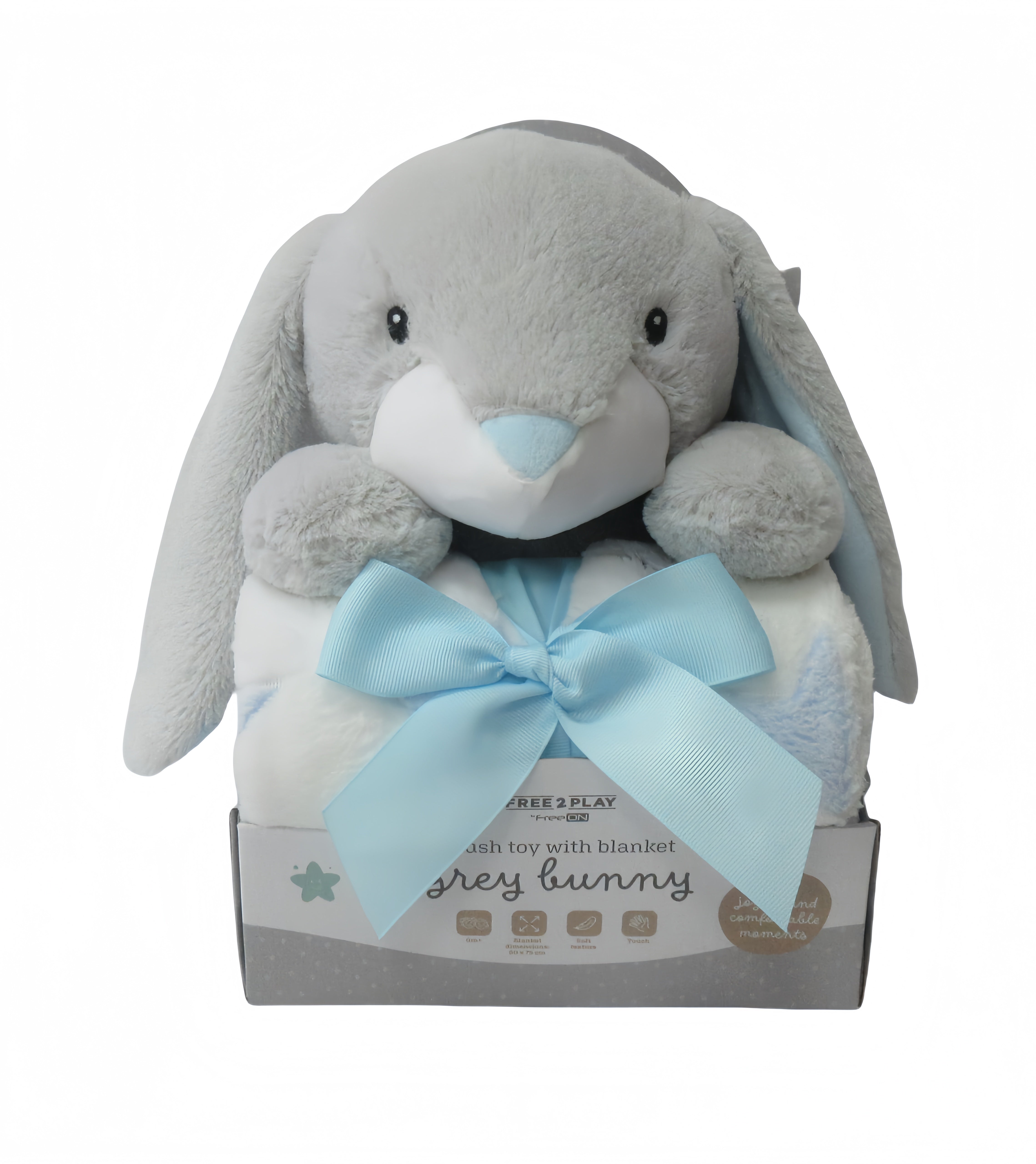 Free2play Одеало 90х75см + Играчка Зайче Синьо Freeon