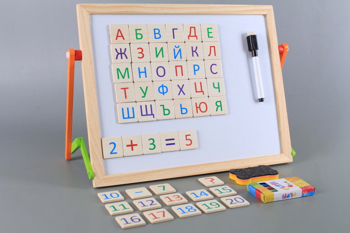 Tablă educațională din lemn cu litere magnetice bulgare și cretă și burete Fullmaster mediu 37x27x3