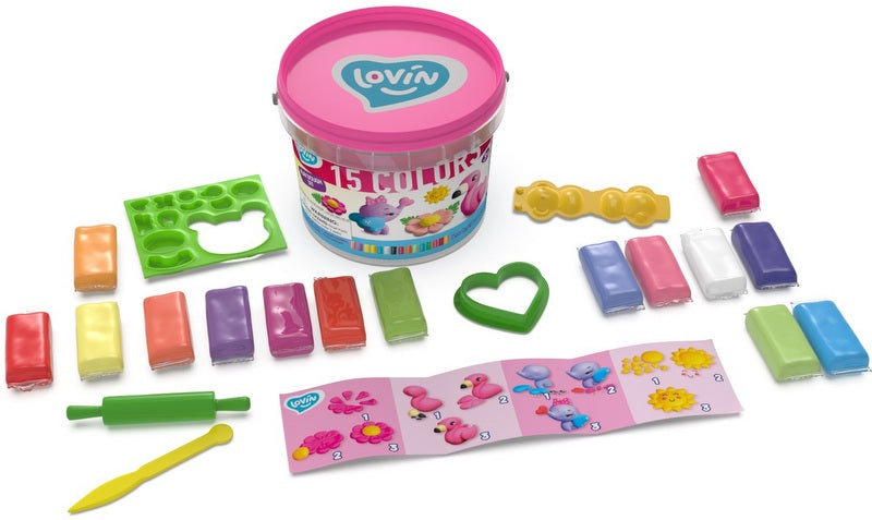 Plastilina K-T Animale drăguțe 330 gr 15 culori cu forme și instrucțiuni 13x14x13 într-o găleată de 100% pe bază de plante