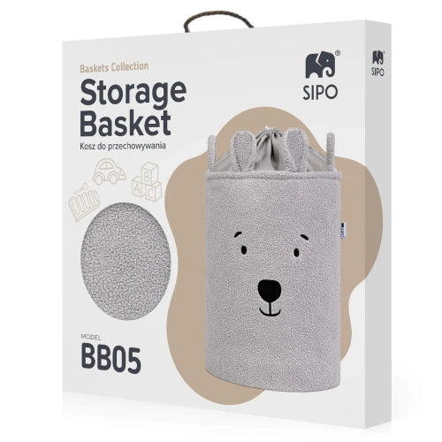 Букле Кош За Съхранение На Играчки Xl С Връзка, Сиво Мече Sipo