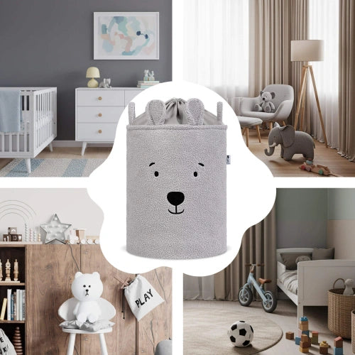 Букле Кош За Съхранение На Играчки Xl С Връзка, Сиво Мече Sipo