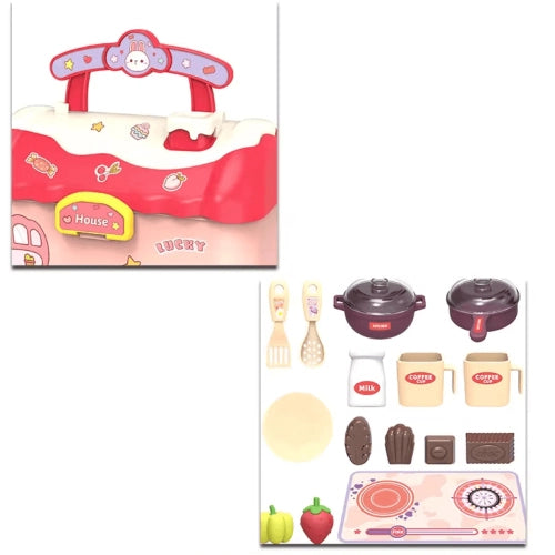 Bucătărie pentru copii 2 în 1 în culoarea roz și accesorii pentru joacă