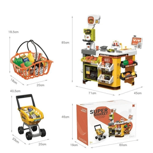 Supermarket pentru copii cu coș de cumpărături, scaner, casă de marcat