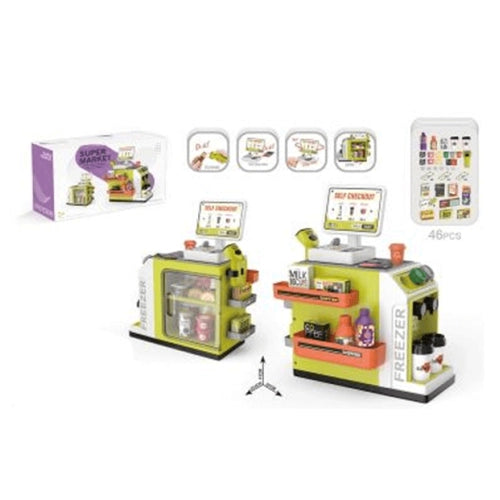 Supermarket pentru copii cu accesorii cu sunet și aparat de cafea