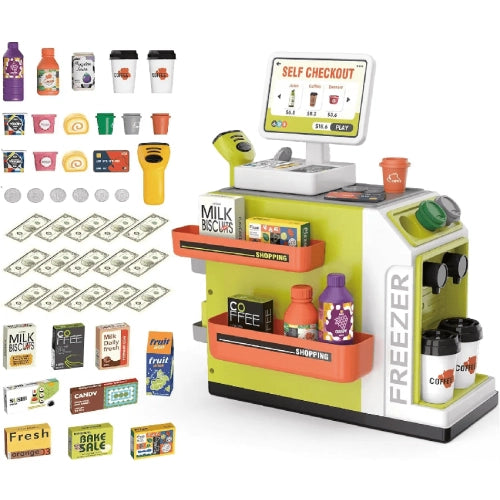 Supermarket pentru copii cu accesorii cu sunet și aparat de cafea