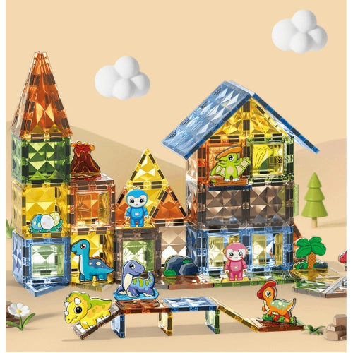Set de construcție magnetic Dino Attack pentru copii cu căsuță și 116 piese