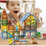 Set de construcție magnetic Dino Attack pentru copii cu căsuță și 116 piese