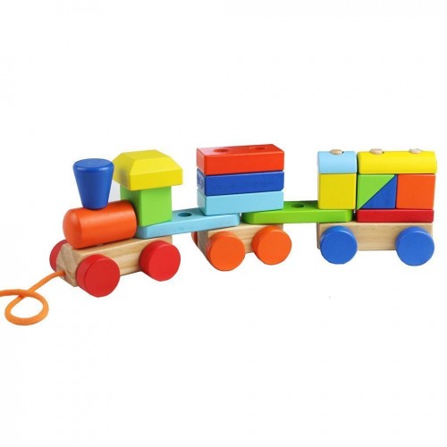 Trenuleț de lemn realizat din elemente geometrice