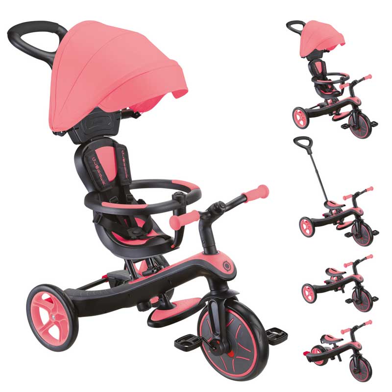 Tricicletă Globber Explorer 4 în 1 cu baldachin - Roz