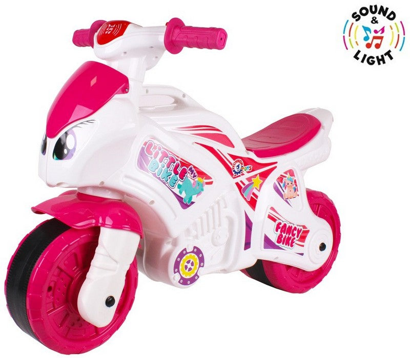 Motocicletă roz cu 2 anvelope și mâner de transport, lumină și sunet cu bandaj pentru anvelope 72x35x52