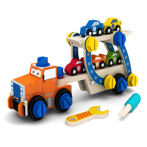 Set de construcție din lemn cu șuruburi și piulițe - Camion de asamblat cu cărucioare