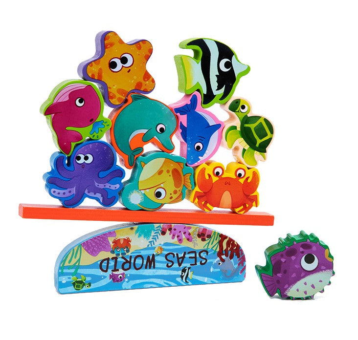 Sh2021 Дървена Игра За Баланс Морски Свят Raya Toys