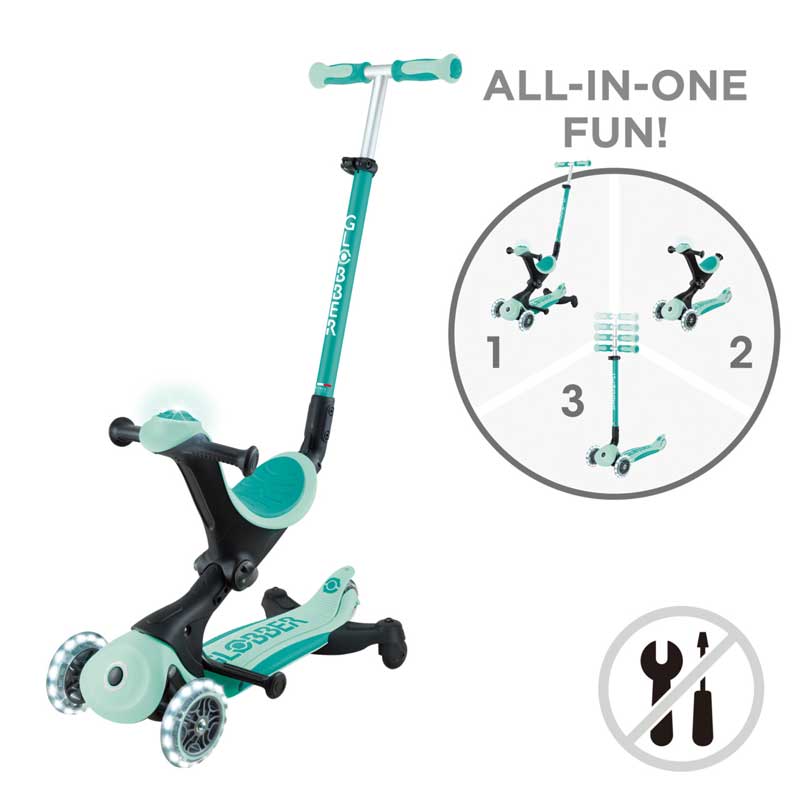 Тротинетка 5 В 1 Globber Go Up Deluxe Lights 360° - Ментово Зелена