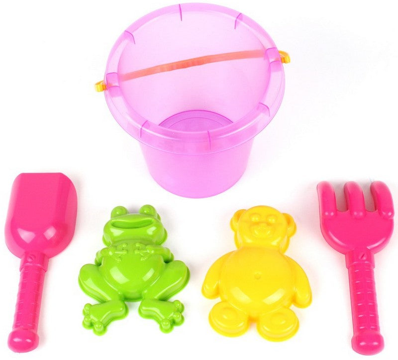 Găleată cu nisip roz transparent 18x18x16