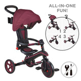 Tricicletă pentru copii 4 în 1 Globber Explorer, pliabilă, culoare vișinie