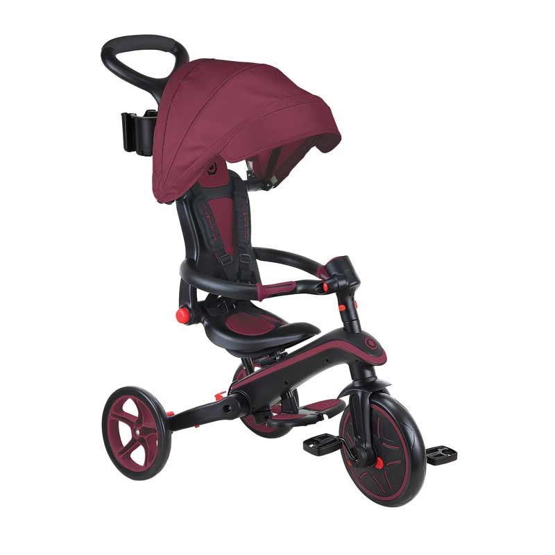 Tricicletă pentru copii 4 în 1 Globber Explorer, pliabilă, culoare vișinie