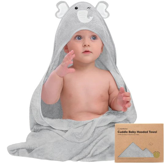 KeaBabies organikus bambusz babatörölköző kapucnival, elefántos