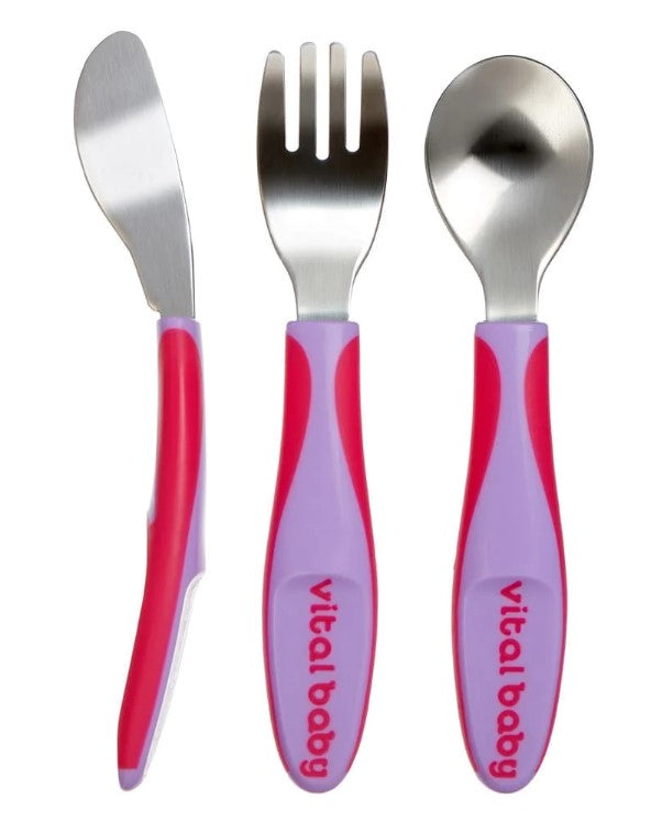 Tacâmuri metalice pentru copii, 12 luni+, violet, Vital Baby 