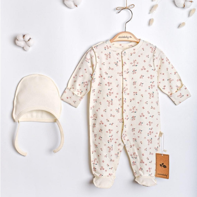 U4911 Гащеризон С Шапка Цветя Екрю 1 М Ciccim Baby