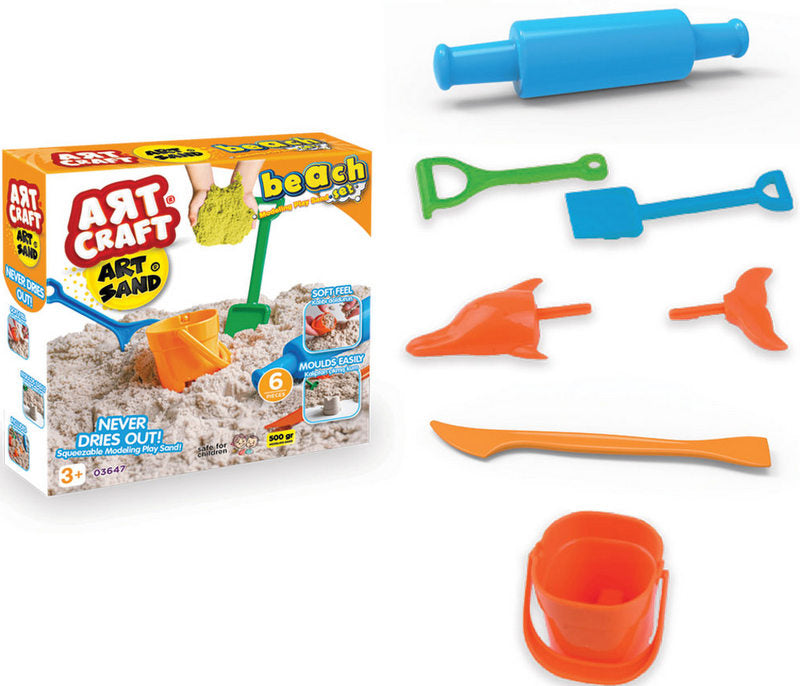 Set de plajă Kinetic Sand 500G și 7 scule 22X6X22