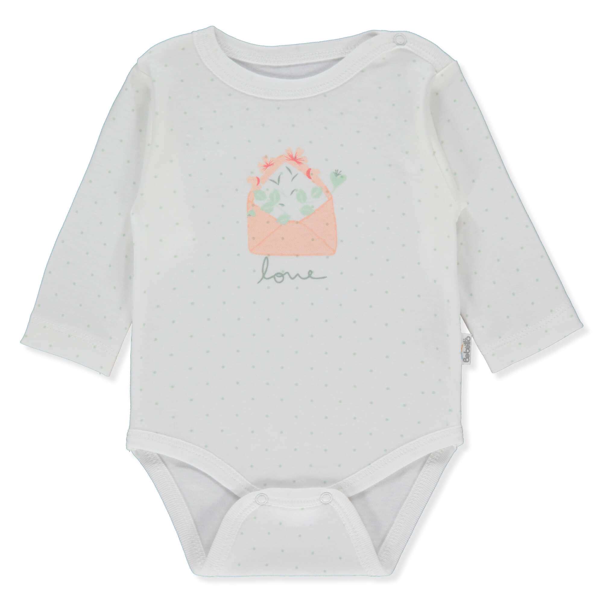 T3651 Body menta virágmintás betűkkel 9-12 hó 80cm Bebetto