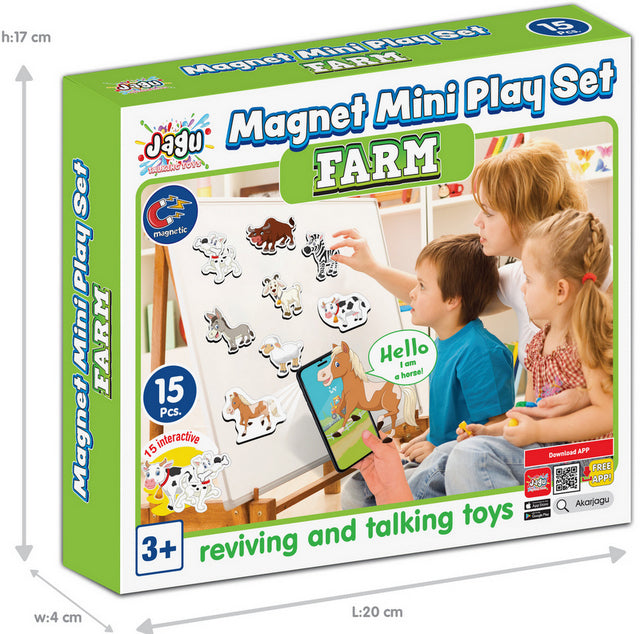 Joc magnetic cu animale de la fermă, vorbind și povestind în bulgară, cu dimensiuni de aproximativ 10x5, total 15 el., cu realitate augmentată 20x17x4, în 16 limbi, din spumă EVA