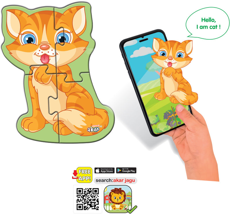 Puzzle vorbitor și narativ cu pisică bulgară, 4 piese, dimensiuni 16x13, cu realitate augmentată în 16 limbi, fabricat din spumă EVA