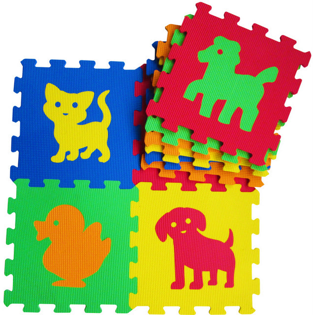 Covoraș puzzle pentru podea 33x33 7mm 9 piese cu forme de animale din spumă EVA fără formamide, ftalați și bisfenol
