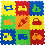 Covoraș puzzle pentru podea 33x33 7mm 9 piese cu forme de mașini din spumă EVA fără formamide, ftalați și bisfenol