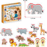 Joc magnetic bulgar cu animale africane, cu dimensiuni de aproximativ 10x5, total 12 el. Cu realitate augmentată 20x17x4 în 16 limbi, fabricat din spumă EVA.