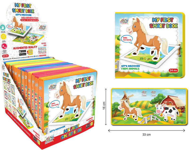 Carte pentru bebeluși cu animale de la fermă, vorbitoare și narativă în limba bulgară, dimensiune 16x17, cu 8 modele cu realitate augmentată în 16 limbi, fabricată din spumă EVA