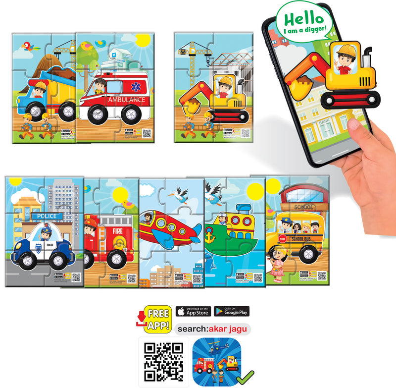 Puzzle vorbitor și narativ bulgar cu camion, 6 piese, dimensiuni 16x12, cu realitate augmentată în 16 limbi, fabricat din spumă EVA