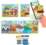 Puzzle bulgar cu autobuz școlar de 6 ele, vorbitor și narator, cu dimensiuni de 16x12, cu realitate augmentată în 16 limbi, din spumă Eva