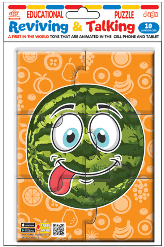 Puzzle bulgar cu tematică vorbitoare și narativă, pepene verde, 6 piese, dimensiuni 16x12, cu realitate augmentată în 16 limbi, fabricat din spumă EVA