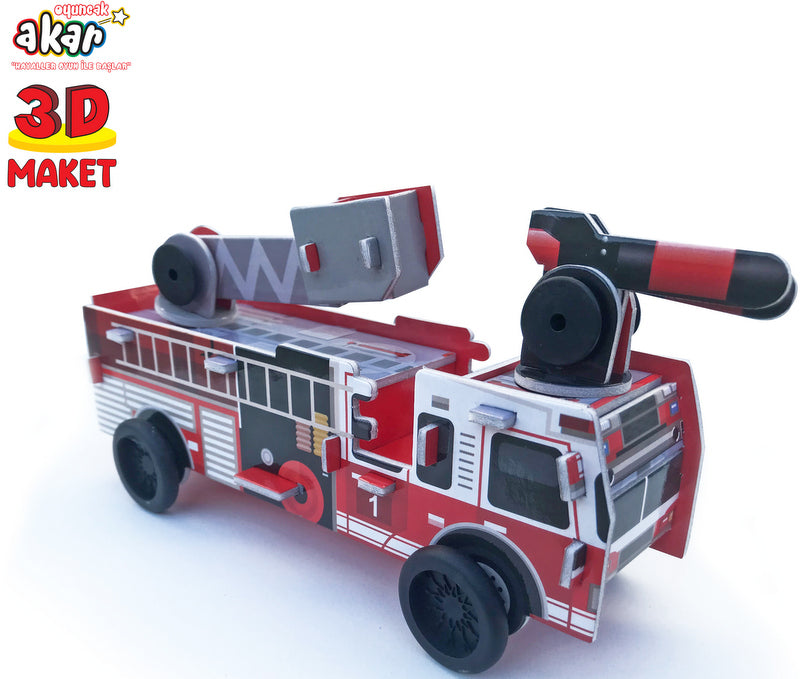 Puzzle 3D Mașină de pompieri cu roți rotative 29 el. Cu dimensiuni 22x6x10 ambalaj 32x0.3x22cm