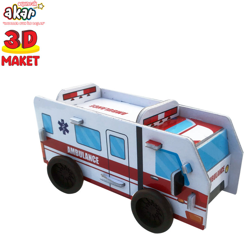 Puzzle 3D Ambulanță cu Roți Rotative 29 El. Cu Dimensiune 14X6X8 Ambalaj 33X0.3X16Cm
