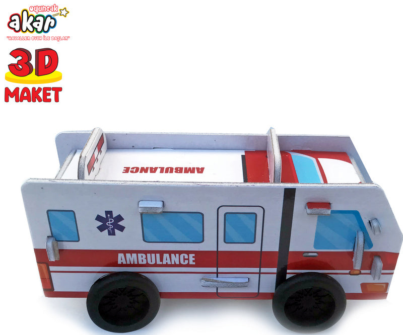 Puzzle 3D Ambulanță cu Roți Rotative 29 El. Cu Dimensiune 14X6X8 Ambalaj 33X0.3X16Cm