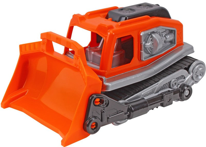 Buldozer cu șenile de cauciuc în portocaliu semnal și negru 31x21x15 cm