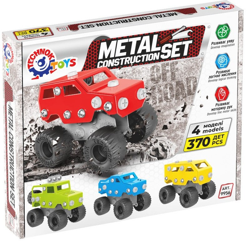 Constructor metalic 30 x 25 x 5 cu șuruburi, piulițe și unelte pentru realizarea a 4 tipuri de Jeep-uri, 370 de piese cu asistență pe Youtube