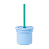 Minikoioi Sip+Snack Силиконов Комплект Сламка И Чаша С 2 Капака - Син/Aqua Зелен --- BebeMama