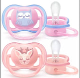 Philips Avent Залъгалки - Ultra Air + Стерил. Кутия (0-6М) Момиче_X000D_ Декор Елен/Бухал --- BebeMama